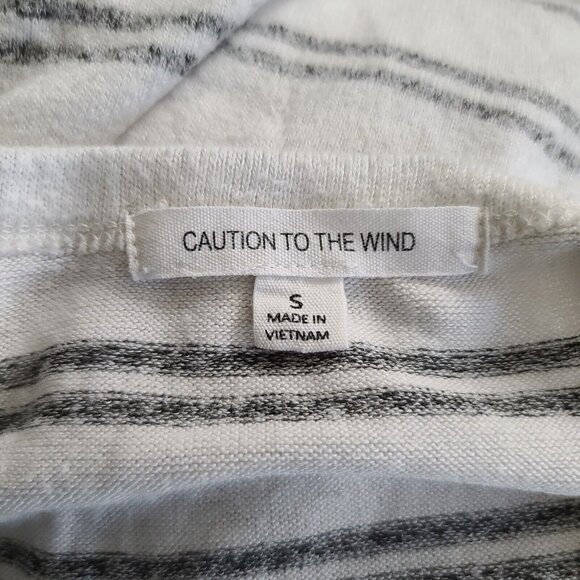 Caution To The Wind Tie Front LS Crew Tee Shirt Sz S Stripes White Gray Knit - Picture 2 of 6